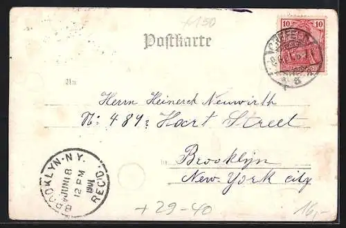 Goldfenster-AK Krefeld, Westseite des Rathauses, mit leuchtenden Fenstern