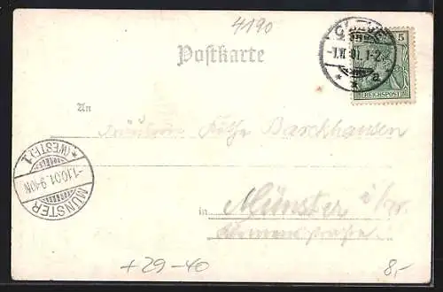 Goldfenster-AK Kleve, Schwanenburg mit leuchtenden Fenstern