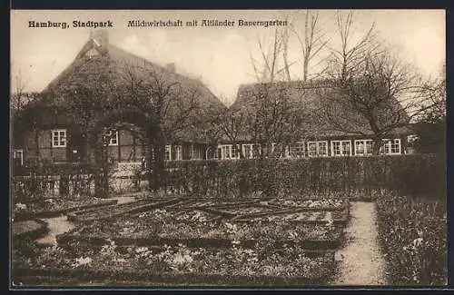 AK Hamburg-Winterhude, Stadtpark, Milchwirtschaft mit Altländer Bauerngarten