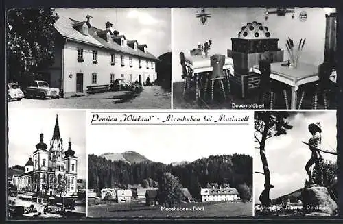 AK Mooshuben bei Mariazell, Pension Wieland, Basilika Mariazell und Erzherzog Johann-Denkmal