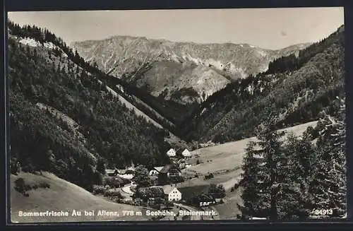 AK Au bei Aflenz, Ortsansicht mit den Bergen
