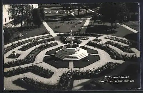 AK Admont, Rosarium und Neptunbrunnen im Stiftspark