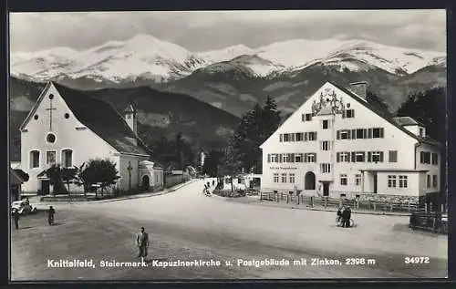 AK Knittelfeld, Kapuzinerkirche und Post mit Zinken