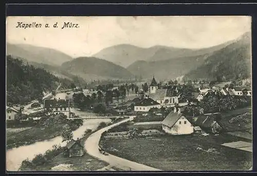 AK Kapellen a. d. Mürz, Ortsansicht mit Fluss