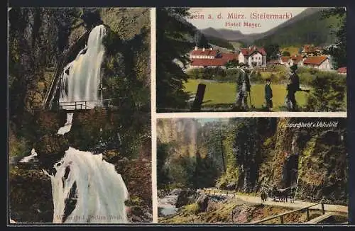 AK Frein a. d. Mürz, Hotel Mayer, Felsenschlucht und Votivbild