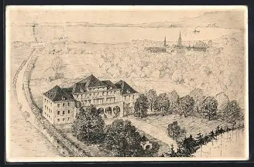Künstler-AK Bregenz, Sanatorium Salus Infirmorium zu Mehrerau