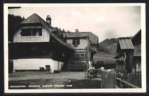 AK Hochlantsch, Teichalpe, Gasthof Vorauer, Sitze im Freien