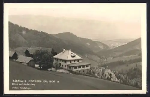 AK Judenburg, Gasthaus Reiterbauer mit Blick nach dem Ort