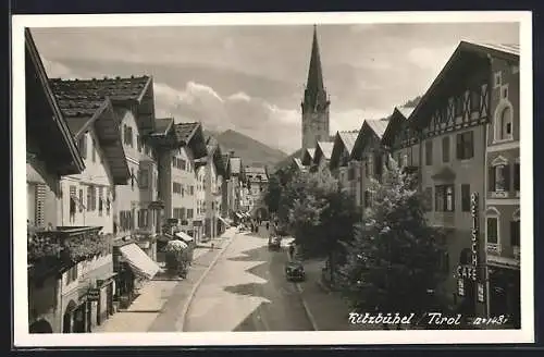 AK Kitzbühel, Strassenpartie mit Café Reisch