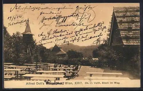 AK Wien, Ob. St. Veith., Gasthaus Alfred Doll`s Weinhaus, Stock im Weg