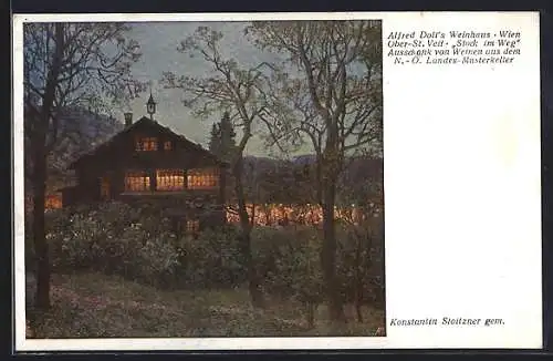 AK Wien, Ober-St. Veit, Gasthaus Alfred Doll`s Weinhaus, Stock im Weg