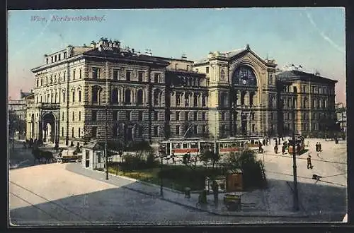 AK Wien, Strassenbahn vor dem Nordwestbahnhof