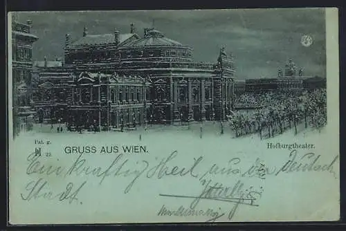 Mondschein-AK Wien, Das Hofburgtheater im Schnee