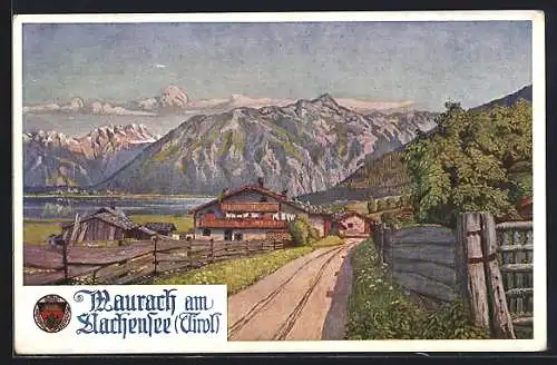 Künstler-AK Maurach am Achensee, Strassenpartie im Ort