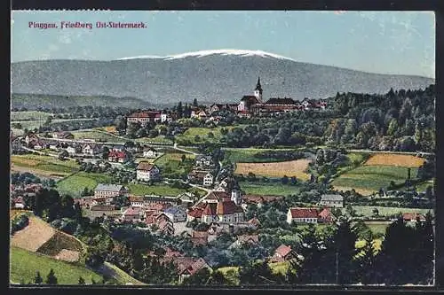 AK Pinggau, Blick auf den Ort mit Kirche, Berge