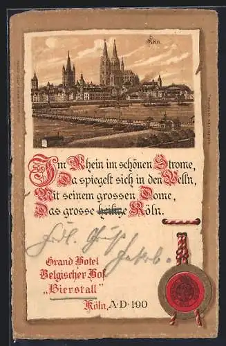 Lithographie Köln, Blick über den Rhein zum Dom