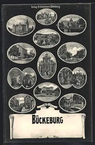 AK Bückeburg, Gymnaisum Adolfinum, Lutherische Kirche, Palais der Fürstin Mutter, Villa Harl, Langestrasse