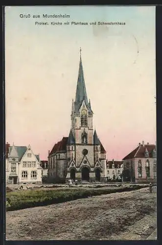 AK Mundenheim, Protest. Kirche mit Pfarrhaus und Schwesternhaus