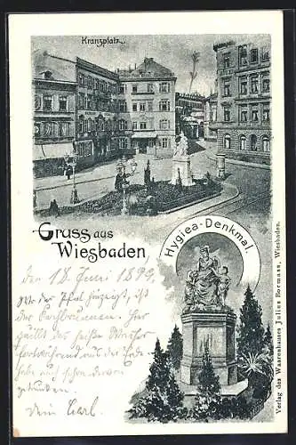 AK Wiesbaden, Hygiea-Denkmal, Kranzplatz