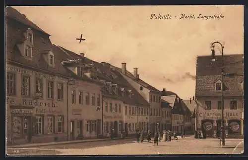 AK Pulsnitz, Markt und Langestrasse