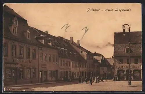 AK Pulsnitz, Markt und Langestrasse