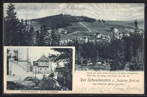 AK Pulsnitz, Schwedensteine, Turm und Lusthaus, Ortspanorama