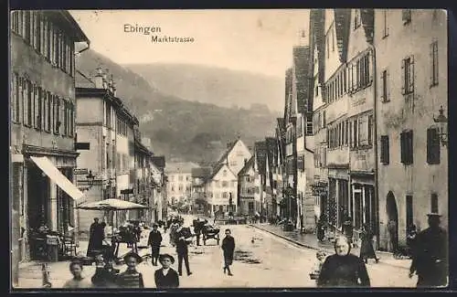 AK Ebingen, Marktstrasse mit Kaffee-Geschäft Kaiser`s und Pasanten