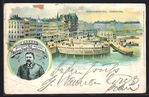 Lithographie Hamburg-Neustadt, Jungfernstieg und Portrait H. Käse