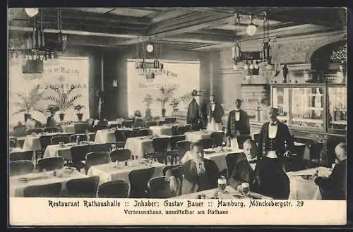 AK Hamburg, Restaurant Rathaushalle, Bes. Gustav Bauer, Mönckebergstrasse 29, Innenansiciht