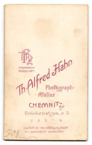 Fotografie Th. Alfred Hahn, Chemnitz, Brückenstrasse 5, Stehende Frau mit Blumendekoration