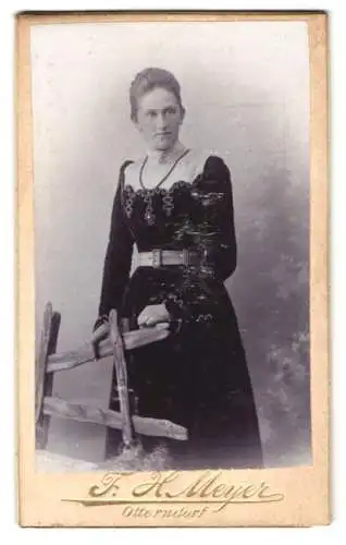 Fotografie F. H. Meyer, Otterndorf, Frau in elegantem Kleid