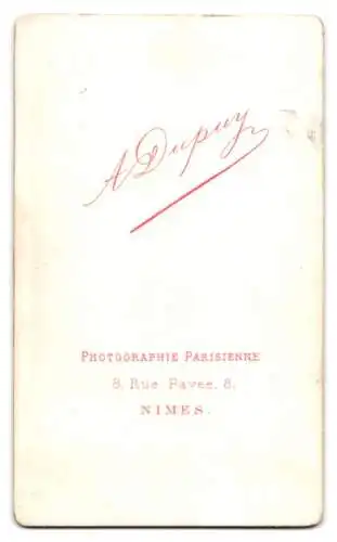 Fotografie Adolphe Dupuy, Nîmes, Rue Pavée 8, Porträt eines Mannes mit Schnurrbart