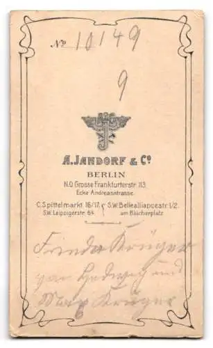 Fotografie A. Jandorf & Co., Berlin, Grosse Frankfurterstr. 113, Porträt eines kleinen Kindes