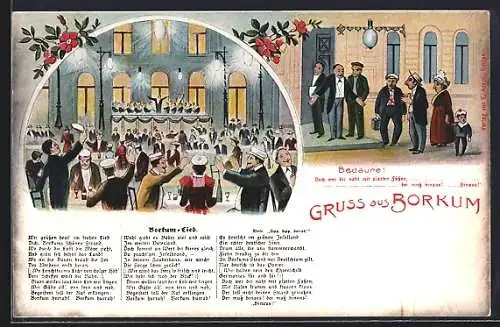 AK Borkum, Borkum-Lied, Bedaure - Juden haben keinen Eintritt zum Festsaal
