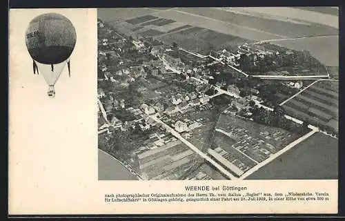AK Weende, Fliegeraufnahme der Stadt, Ballon Segler 1909