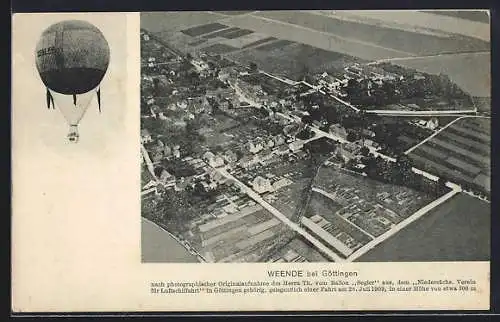 AK Weende, Fliegeraufnahme der Stadt, Ballon Segler 1909