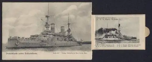 Leporello-AK Deutschlands Schlachtflotte, Linienschiffe, grosse und kleine Kreuzer, SMS Kaiser Wilhelm, SMS Yorck