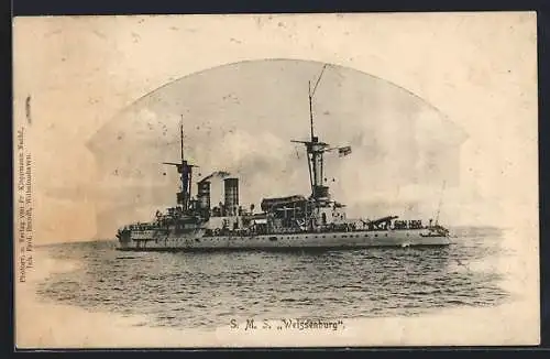 AK Kriegsschiff S. M. S. Weissenburg des Ostasiengeschwaders auf hoher See