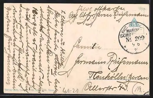 AK Kriegsschiff S.M.S. Pommern auf See, Reichskriegsflagge