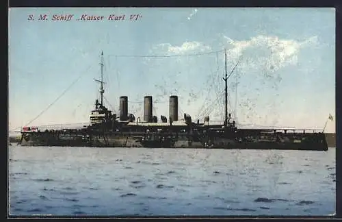 AK Kriegsschiff S. M. S. Kaiser Karl VI. in Küstennähe