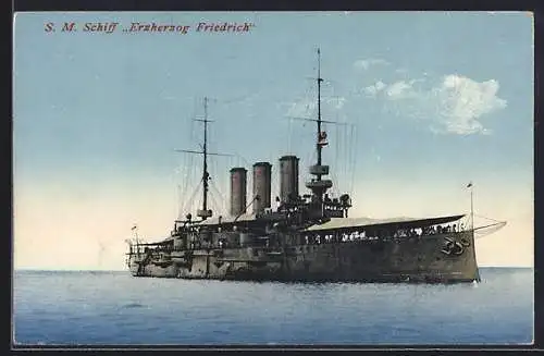 AK Kriegsschiff S. M. S. Erzherzog Friedrich auf hoher See