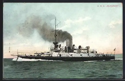 AK Kriegsschiff S. M. S. Budapest in voller Fahrt