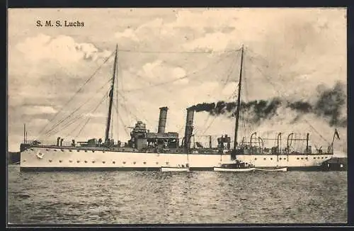 AK Kriegsschiff SMS Luchs des Ostasiengeschwaders fährt die Maschinen hoch
