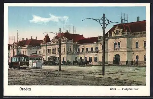 AK Oradea, Bahnhof und Strassenbahn