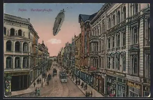 AK Posen, Zeppelin über der Berlinerstrasse