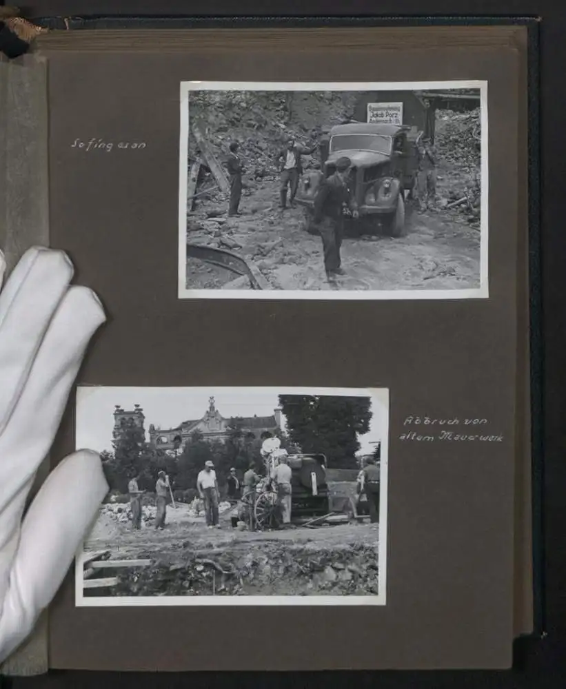 Fotoalbum mit 72 Fotografien, Ansicht Koblenz, Bau des Ledigenheim für das Alliierte Sicherheitsamt 1950, Bault. Sälzer 1