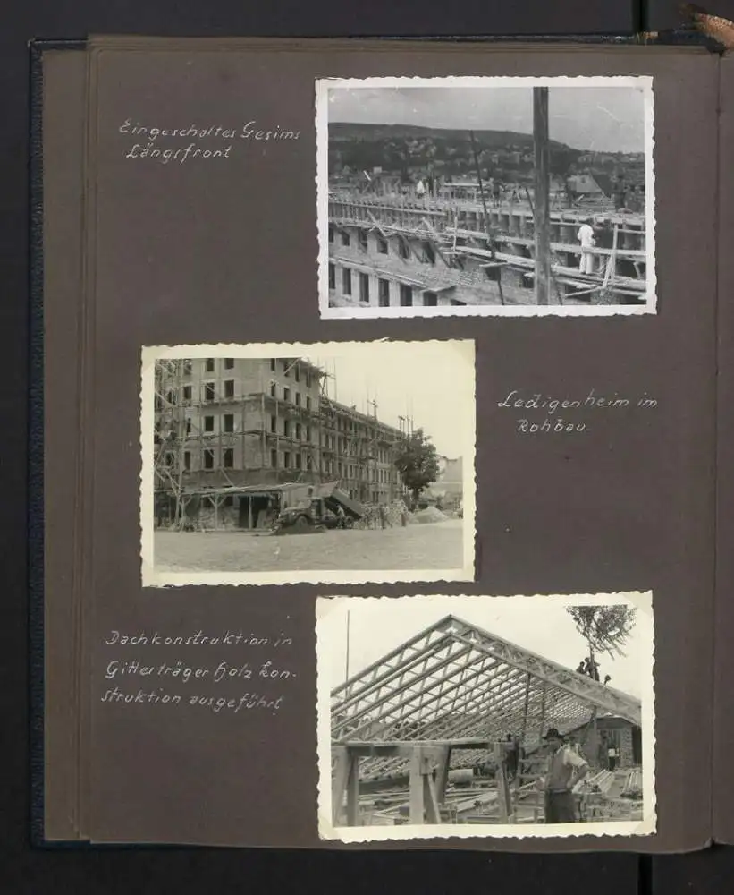 Fotoalbum mit 72 Fotografien, Ansicht Koblenz, Bau des Ledigenheim für das Alliierte Sicherheitsamt 1950, Bault. Sälzer 16