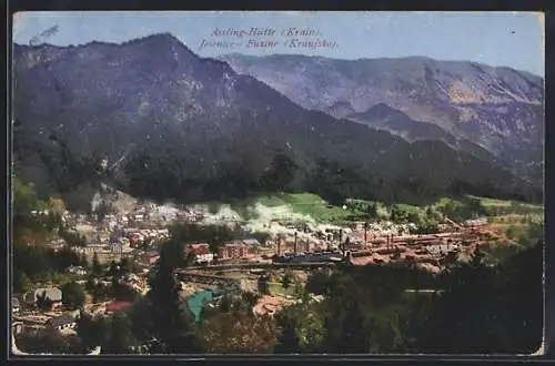 AK Assling-Hütte /Krain, Totalansicht mit Bergpanorama aus der Vogelschau