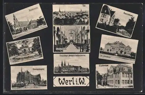 AK Werl i. W., Probsteikirche, Prozessionsweg, Wallfahrtskirche, Lehrerseminar, Mariannenhospital, Ursulinenkloster