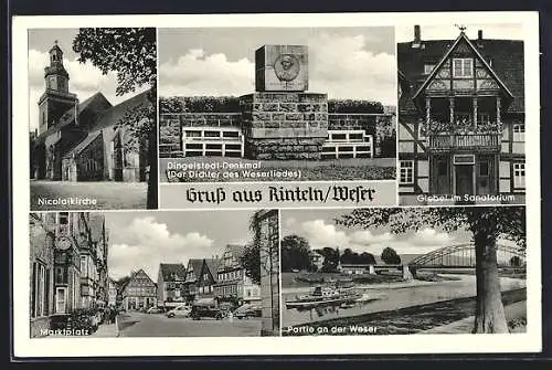 AK Rinteln /Weser, Dingelstedt-Denkmal, Giebel im Sanatorium, Marktplatz